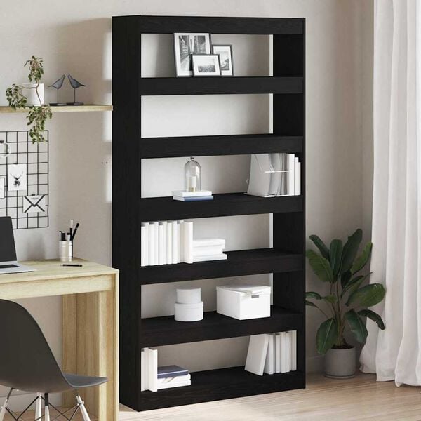 vidaXL Book Cabinet Black 39.37 x 11.81 x 77.95 in Engineered Wood
