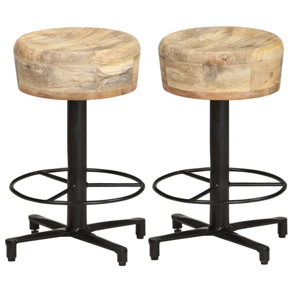 vidaXL Bar Stool Set of 2 Natural Mango Wood, Black Iron