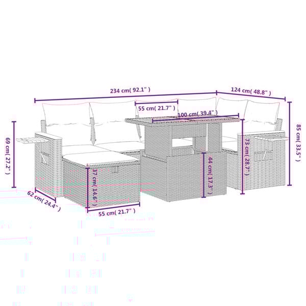 vidaXL Garden Sofa Set Black PE rattan, Powder-coated steel, Acacia wood