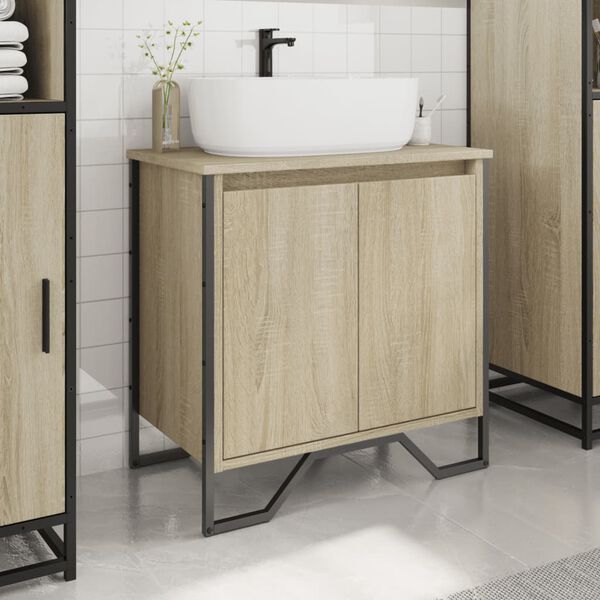 vidaXL Bathroom Sink Cabinet Sonoma oak Engineered wood, metal 23.6 in