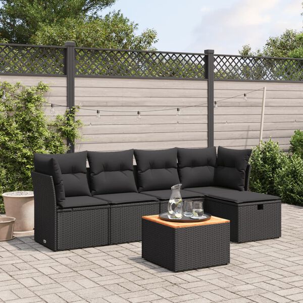 vidaXL Garden Sofa Set Black PE Rattan Standard Modular