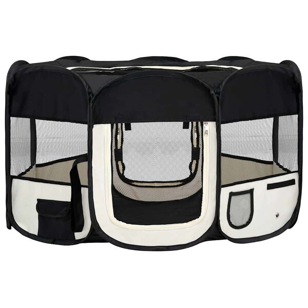 vidaXL Dog Playpen Black and Cream Polyester Foldable Dog Playpen