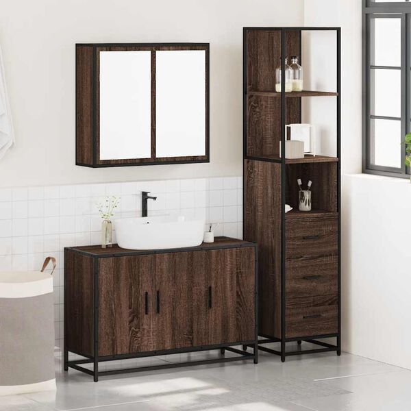 vidaXL Bathroom Furniture Set Brown Oak Engineered wood, Metal Large