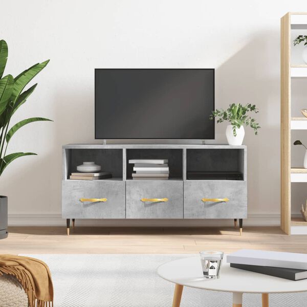 vidaXL TV Cabinet Concrete Grey Engineered Wood and Iron 40.2x14.2x19.7 in