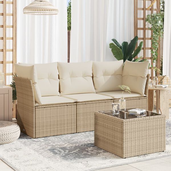 vidaXL Garden Sofa Set Beige PE rattan, powder-coated steel, tempered glass