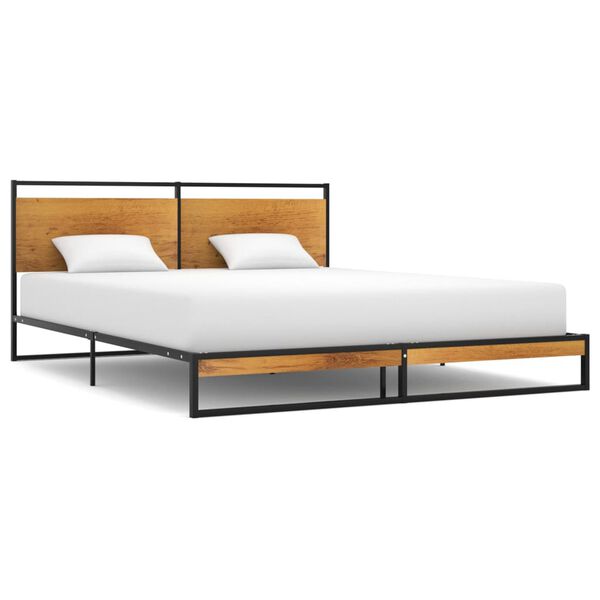 vidaXL Bed Frame Black Powder-coated metal, MDF 55.1x78.7 Modern
