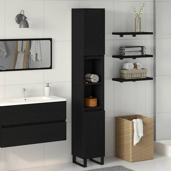 vidaXL Bathroom Cabinet with Shelf Black Oak 11.81 x 11.81 x 74.80 in