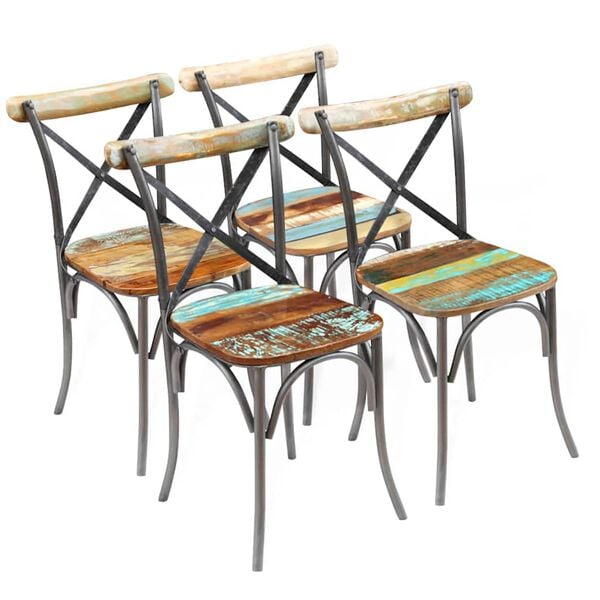 vidaXL Dining Chair Set of 4 Multicolor Reclaimed wood with steel frame