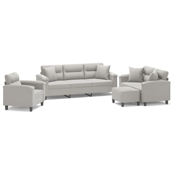vidaXL 4 Piece Sofa Set with Pillows Light Gray Microfiber Fabric