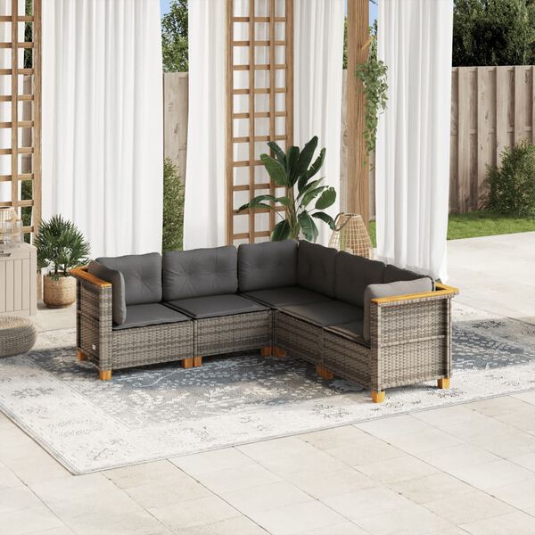 vidaXL Garden Sofa Set Grey PE rattan 5 Piece Modular Garden Sofa Set