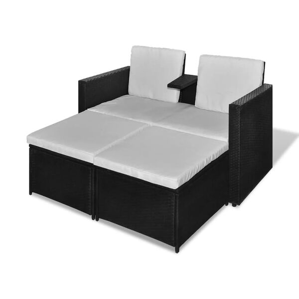 vidaXL Lounge Set Black and cream PE rattan, powder-coated steel, polyester