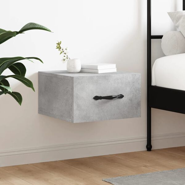 vidaXL Wall-mounted Bedside Cabinet Concrete Gray Engineered wood