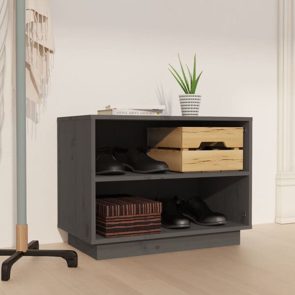vidaXL Shoe Cabinet Grey 23.6x13.4x17.7" Solid Wood Pine