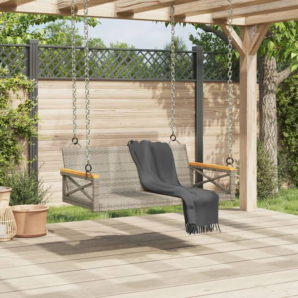 vidaXL Patio Swing Bench Gray PE Rattan and Powder-Coated Steel