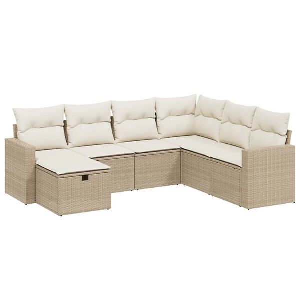 vidaXL Garden Sofa Set Beige Poly Rattan, Powder-Coated Steel 7 Piece