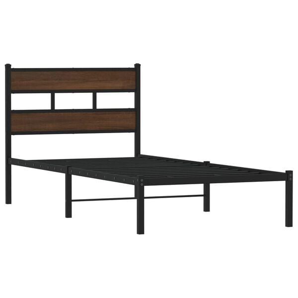 vidaXL Bed Frame Brown oak Steel, engineered wood Twin Bed Frame