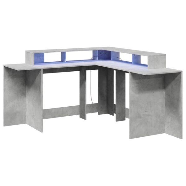 vidaXL Desk Concrete Gray Engineered Wood L-shaped, Corner size Desk