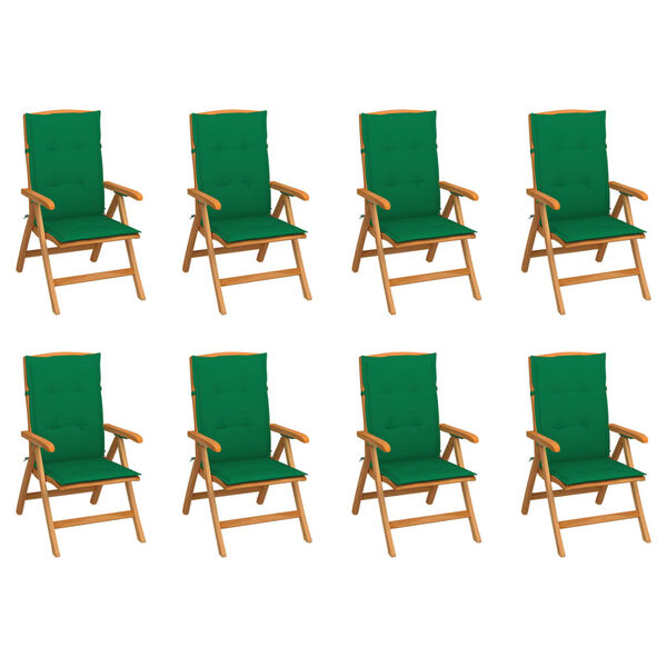 vidaXL Reclining Patio Chairs with Cushions 8 pcs Solid Teak Wood