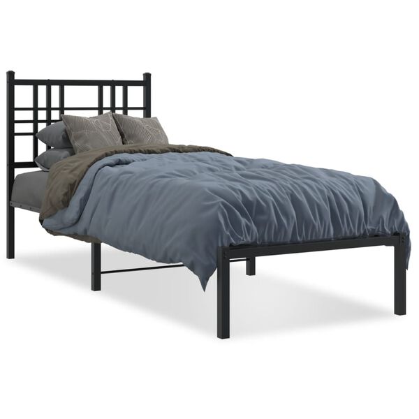 vidaXL Bed Frame Black Powder-Coated Steel Single Bed Frame