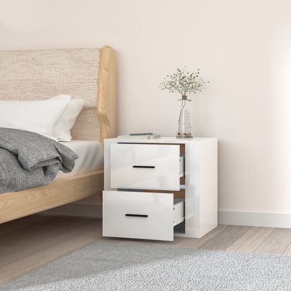 vidaXL Wall-mounted Bedside Cabinet High gloss white Engineered wood