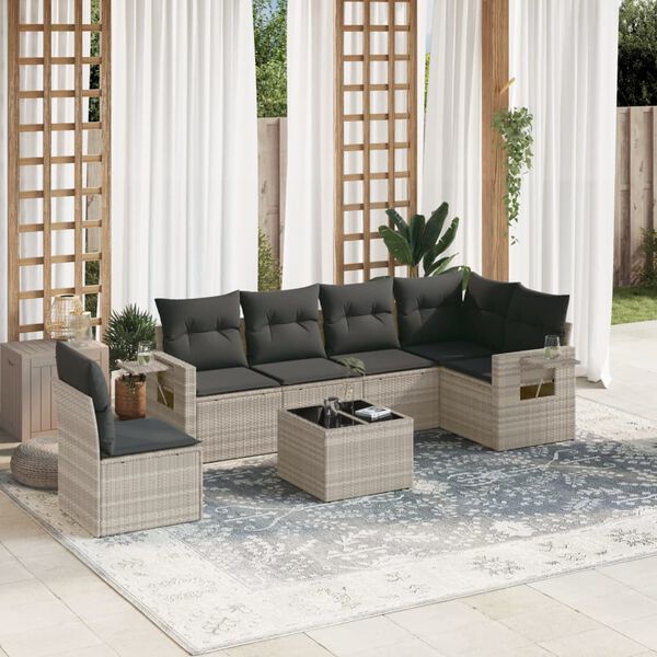 vidaXL Garden Sofa Set Light grey PE rattan Foldable Garden Sofa Set