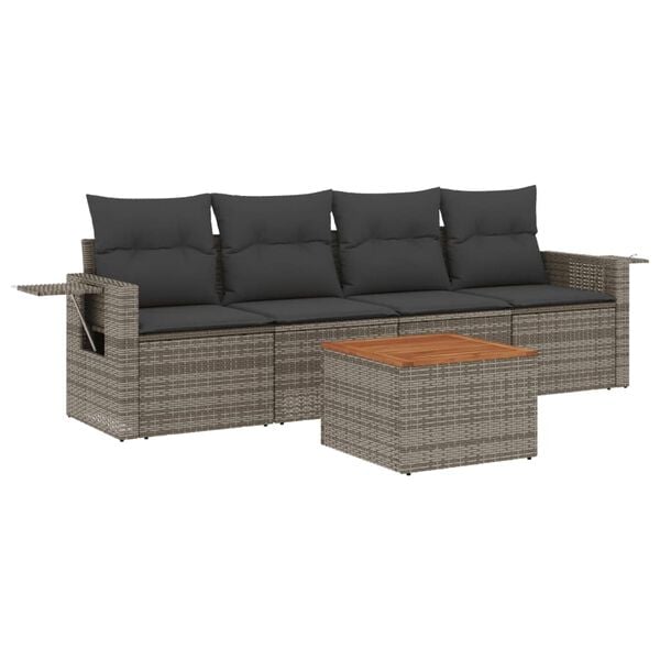 vidaXL Garden Sofa Set Grey PE rattan Large Adjustable Feet
