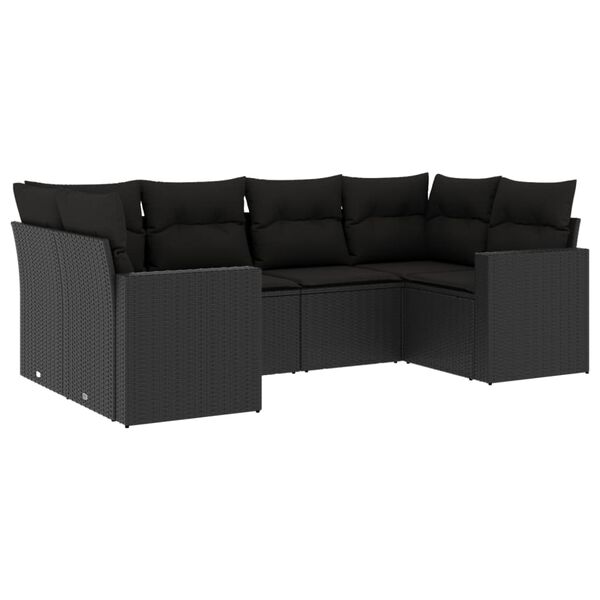 vidaXL Garden Sofa Set Black PE rattan, powder-coated steel 6 piece set