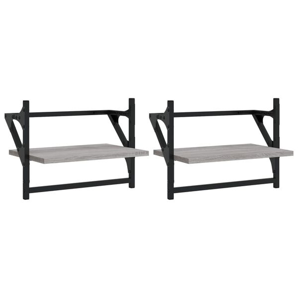 vidaXL Wall Shelf Set of 2 Gray Sonoma Engineered wood, metal Medium
