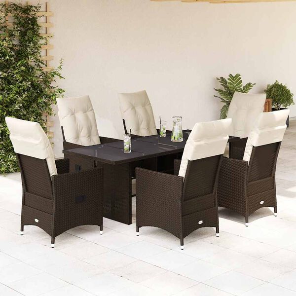 vidaXL 9 Piece Patio Dining Set with Cushions Brown Poly Rattan