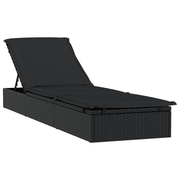 vidaXL Sunbed Black PE Rattan, Powder-Coated Steel, Polyester