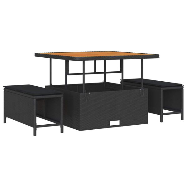 vidaXL Garden Sofa Set with Cushion 9 pcs Black Poly Rattan