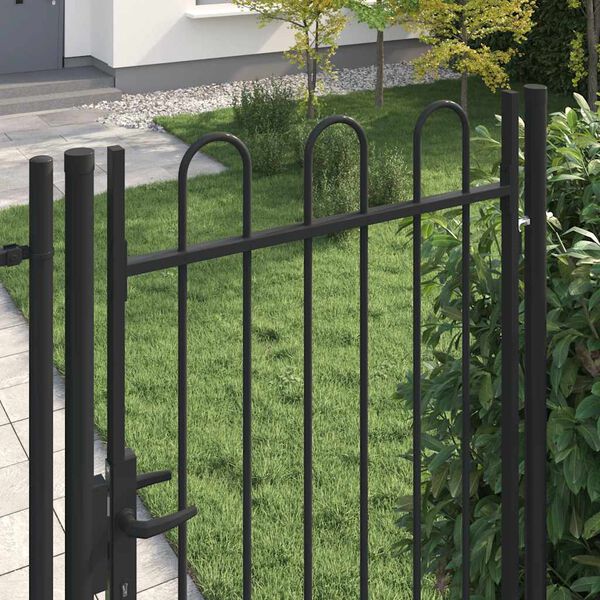 vidaXL Fence Gate Single Door with Arched Top Steel 39.4"x78.7" Black