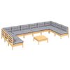 vidaXL Garden Lounge Set Grey Solid Pine Wood, Polyester Large Modular
