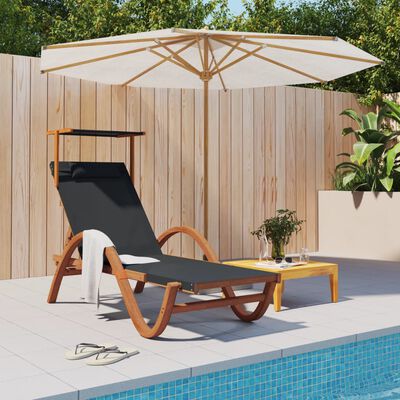 vidaXL Sun Lounger with Canopy Gray Textilene and Solid Wood Poplar