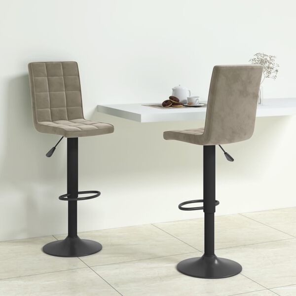 vidaXL Bar Stool Set of 2 Light Grey Steel, velvet (100% polyester), foam