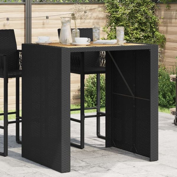 vidaXL Garden Bar Table Black Poly Rattan Large UV-resistant materials