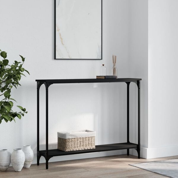 vidaXL Console Table Black Engineered wood, metal 39.4x8.9x29.5 in
