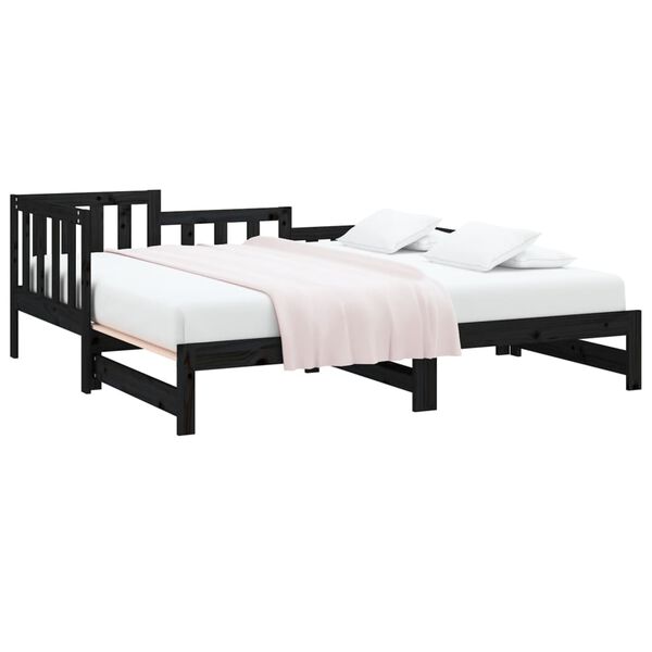 vidaXL Day Bed Black Solid pine wood Double Expandable Day Bed