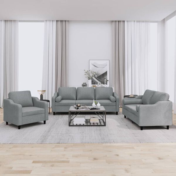 vidaXL Sofa Set Light Grey Polyester, Metal, Textilene, Plywood Standard