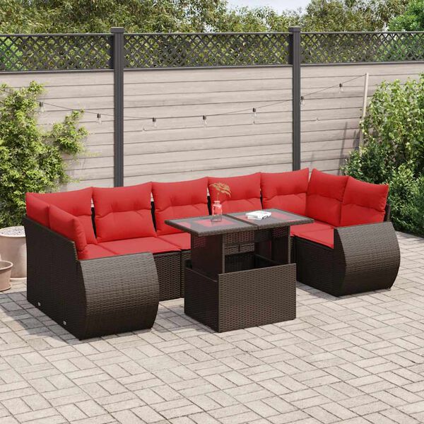 vidaXL 8 Piece Patio Sofa Set with Cushions Brown Poly Rattan Acacia