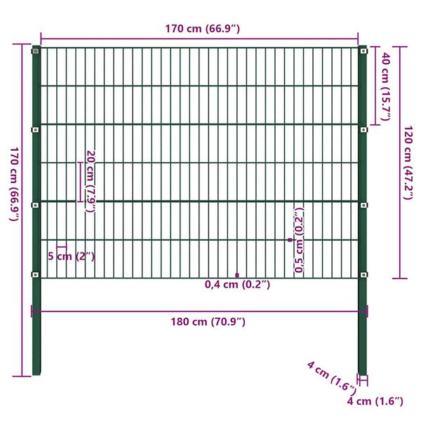 vidaXL Fence Panel with Posts Iron 69.5"x47.2" Green