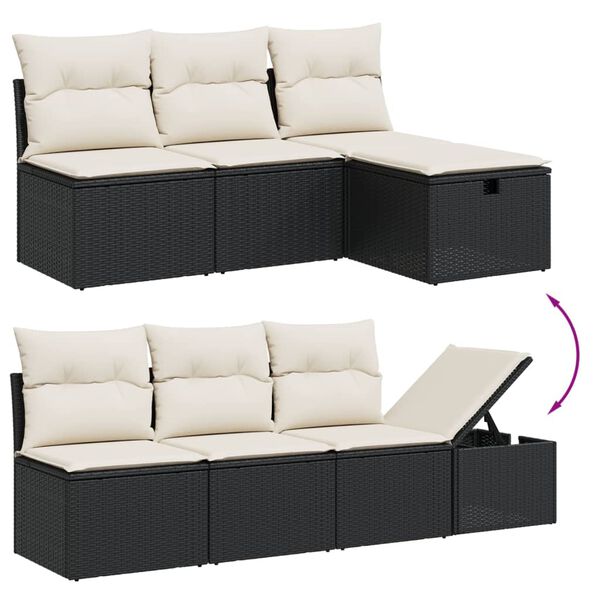 vidaXL Garden Sofa Set Black and Cream White PE Rattan Phase