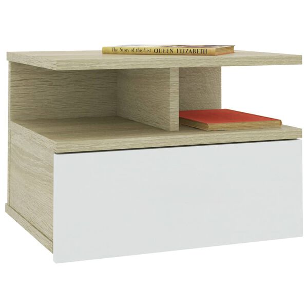 vidaXL Floating Nightstand Set of 2 White and sonoma oak Engineered wood