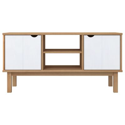vidaXL TV Stand OTTA Brown and White 44.7"x16.9"x22.4" Solid Wood Pine