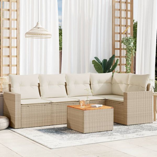 vidaXL Patio Sofa Set Beige PE Rattan Large Adjustable Feet