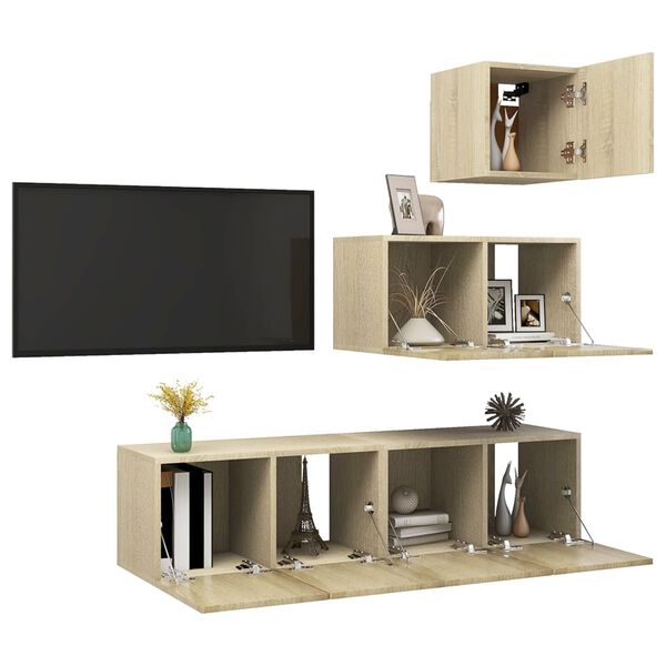 vidaXL 4 Piece TV Stand Set Sonoma Oak Engineered Wood