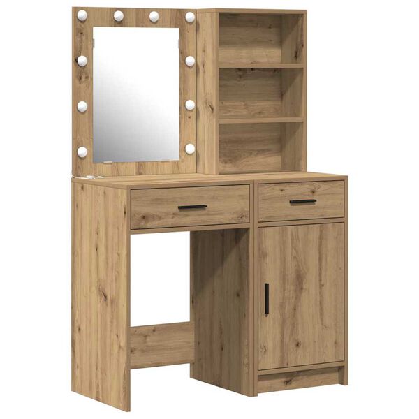 vidaXL Dressing Table Set with LED 2 pcs Artisan Oak Engineered Wood