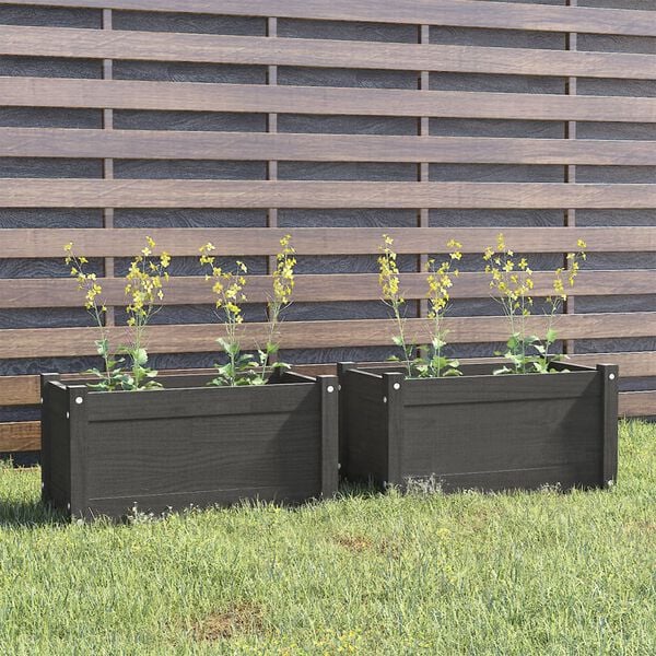 vidaXL Garden Planter Set of 2 Grey Solid pinewood Medium Durable