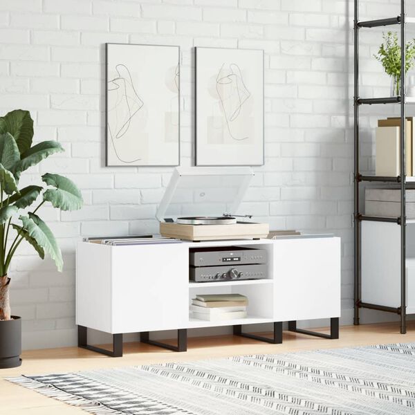 vidaXL Record Cabinet White Engineered wood, Iron Medium