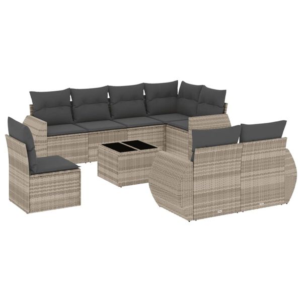 vidaXL Garden Sofa Set Light Gray PE Rattan Large Modular